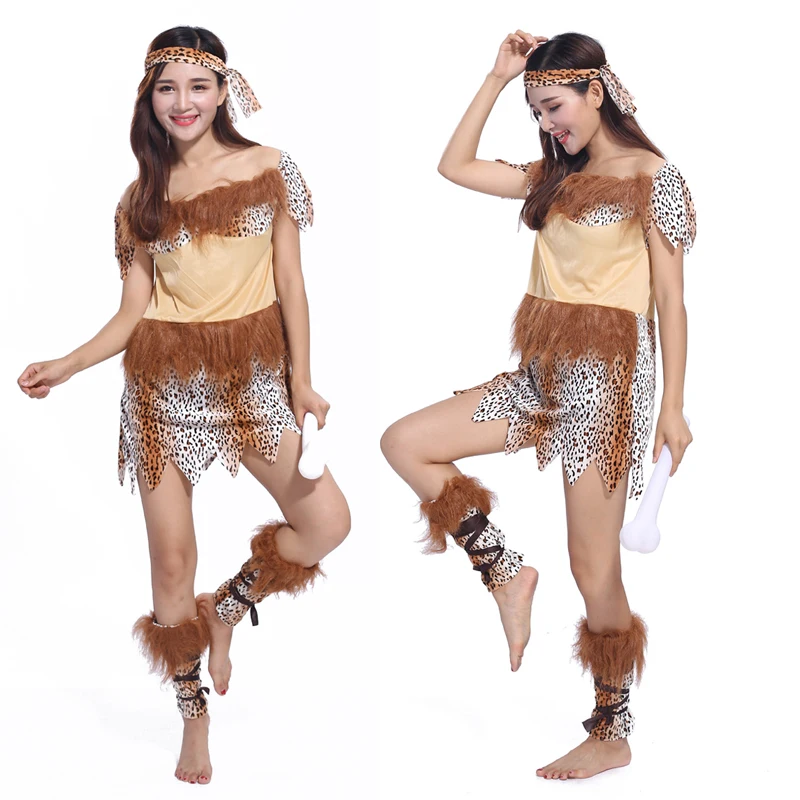 Новый примитивный костюм для Хэллоуина троглодил женское платье с Африканским