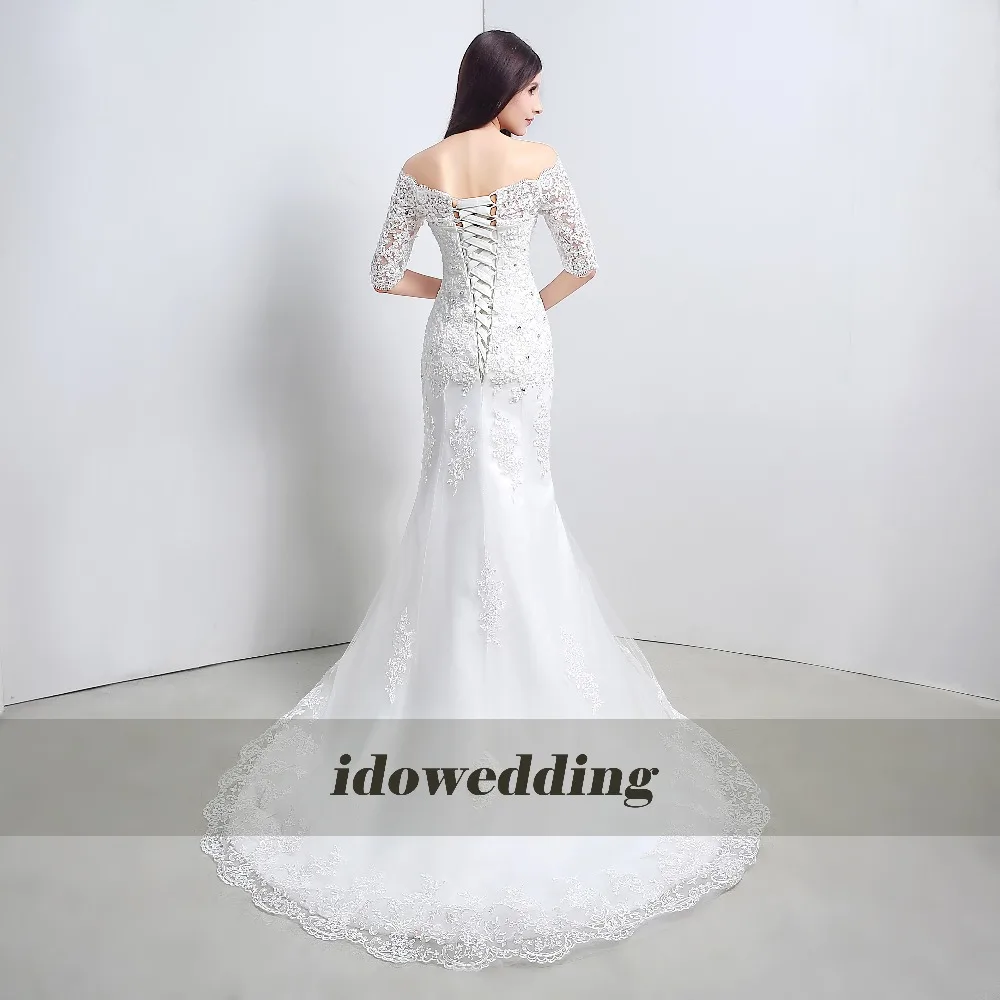 High Quality Sales Promotion Half Sleeves Tulle Lace-up Crystal Lace Mermaid Bridal Wedding Dresses Bride Gowns | Свадьбы и