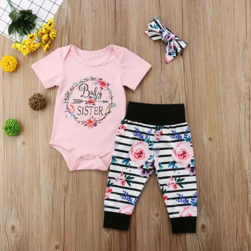 

Newborn Baby Girls Cotton Tops Romper Flower Stripe fashion Comfortable princess Pants Outfits Set Clothes