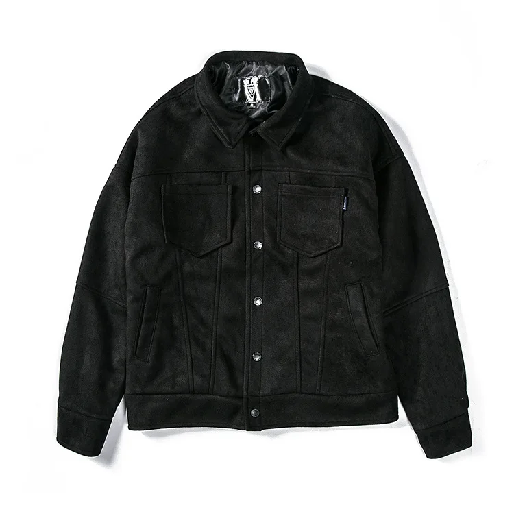

2019 Autumn Men Solid Color Casual Suede Jacket Male Loose Falling Shoulder Street Locomotive Style Coat Short Outwear