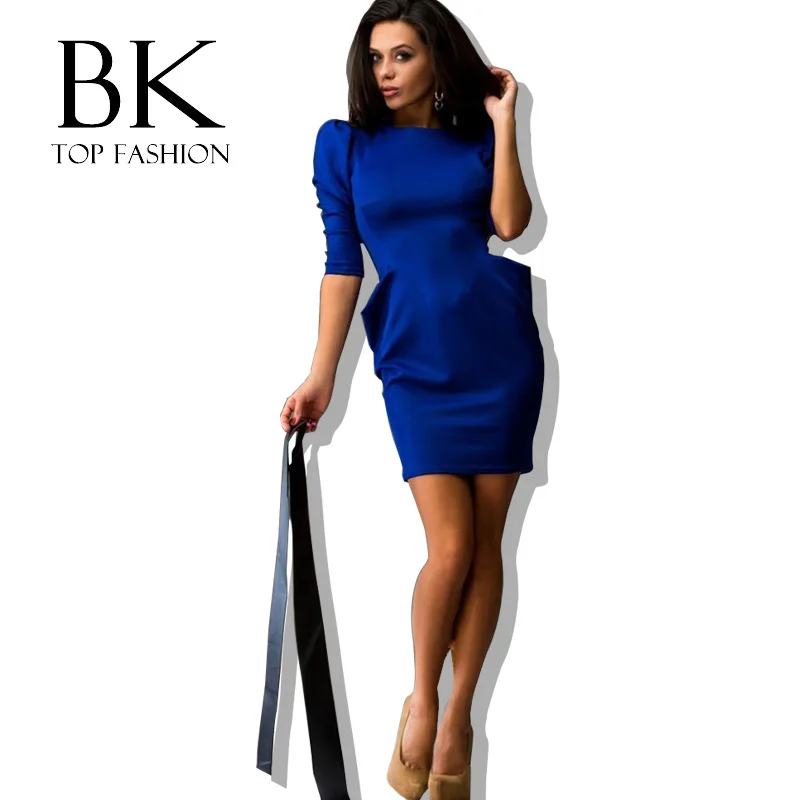 2017 зимнее женское платье с поясом тонкое красное длинным рукавом синее