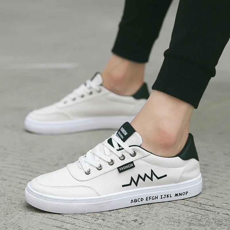 Canvas Shoes Men's Sneakers Lace Up Flat Casual White Male Spring Autumn Skateboard QET673 | Обувь
