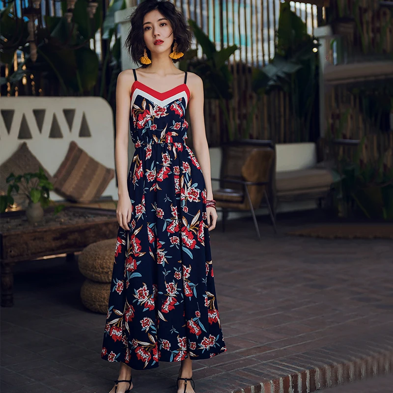 Для женщин платье с вышивкой Boho рукавов Флора печати Пляжные наряды летние