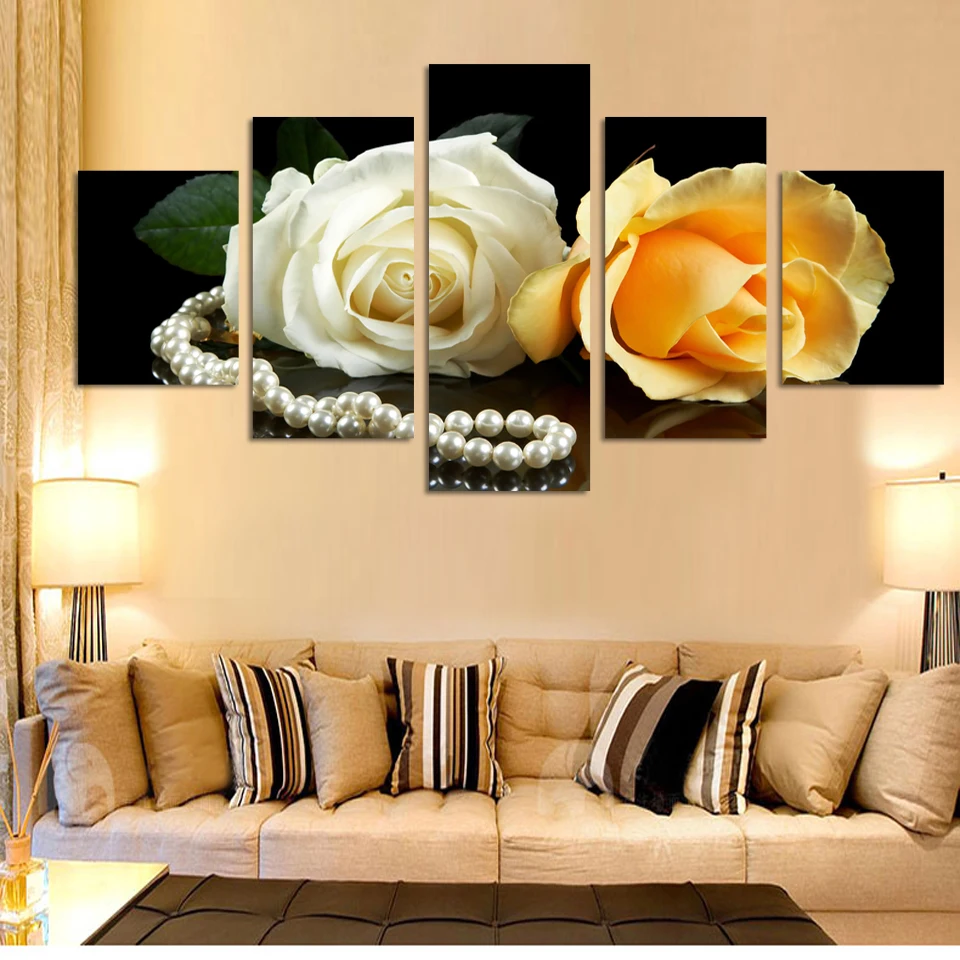 

5 шт., белые и желтые розы