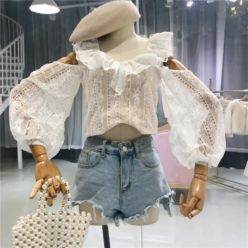 WENYIN 2018 Autumn Fashion Streetwear Sexy Slash neck Hollow Out Shoulder Ruffles Lace Blouse Women blusas Shirt Tops WY-506 |