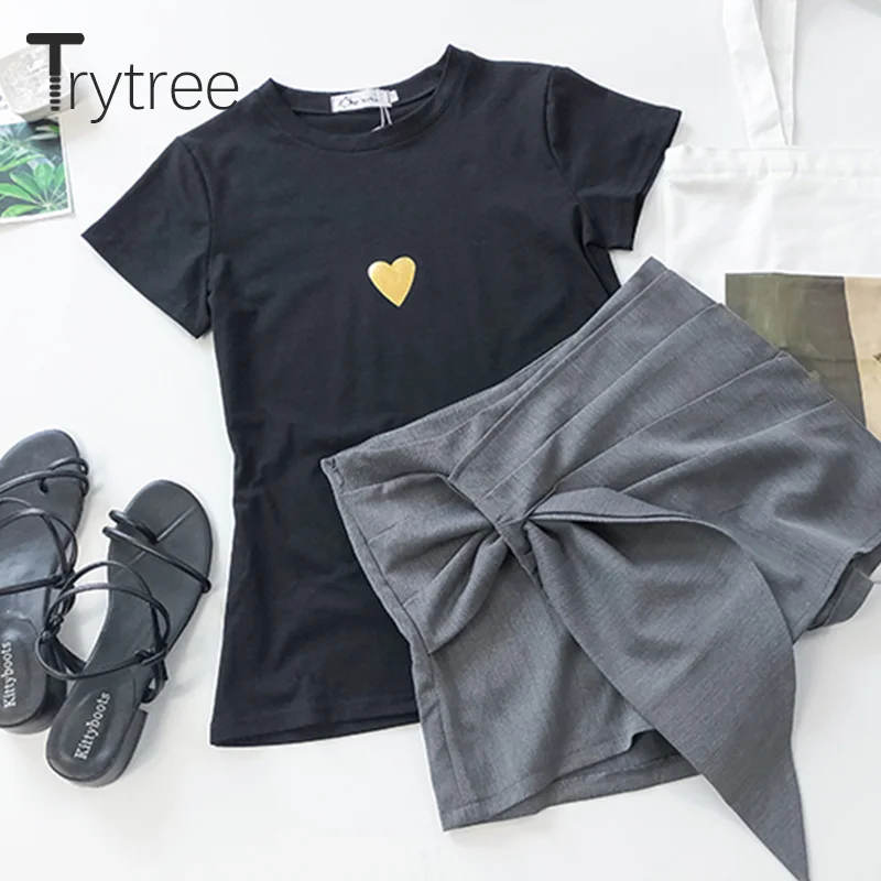 Trytree летний женский комплект из двух предметов Повседневный хлопковый топ с