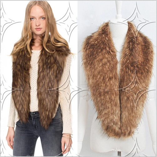 49 дюймов искусственная кожа трава енота меховой воротник модные шали жилеты для