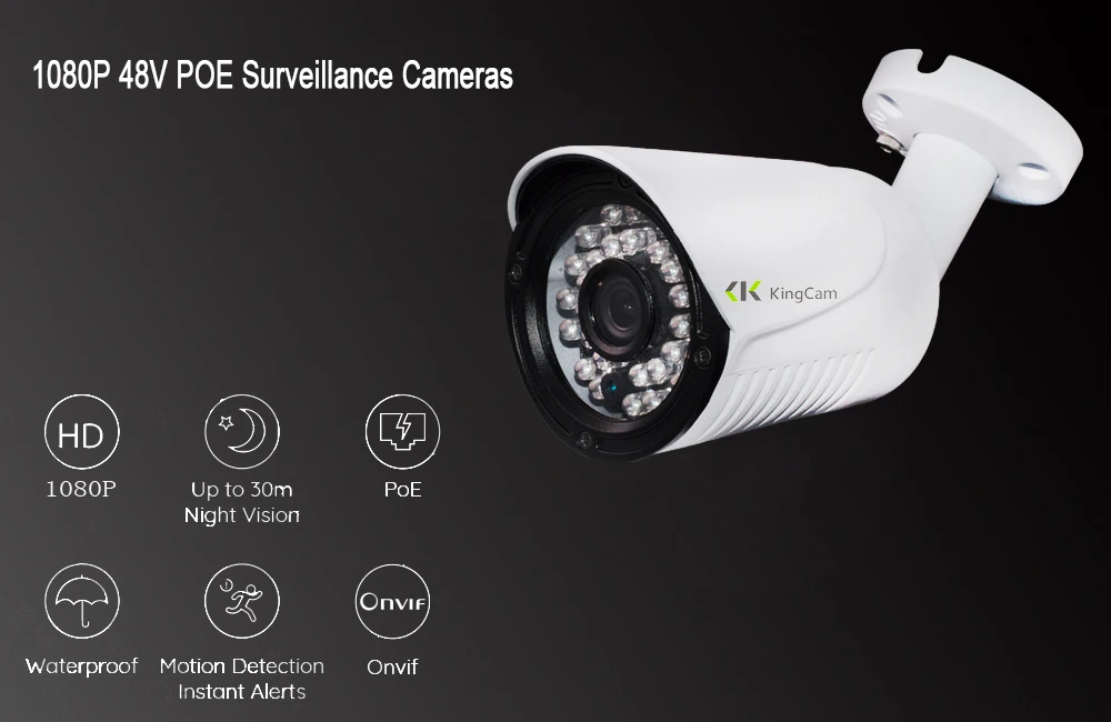 Kingcam безопасности POE IP Камера металла сети Камера Товары теле- и видеонаблюдения 1080 P Ночное видение CCTV Водонепроницаемый открытый 2MP Пуля Cam видеонаблюдение