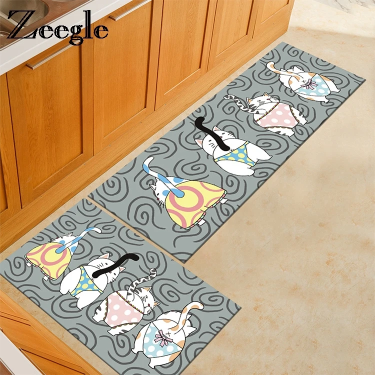 Zeegle мультяшный Кот напечатанные кухонные Коврики для спальни прикроватные