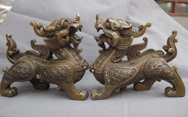 SCY 002920 Китайский медный Бронзовый фэншуй Зло Собака Лев Храбрые войска Kylin Статуя