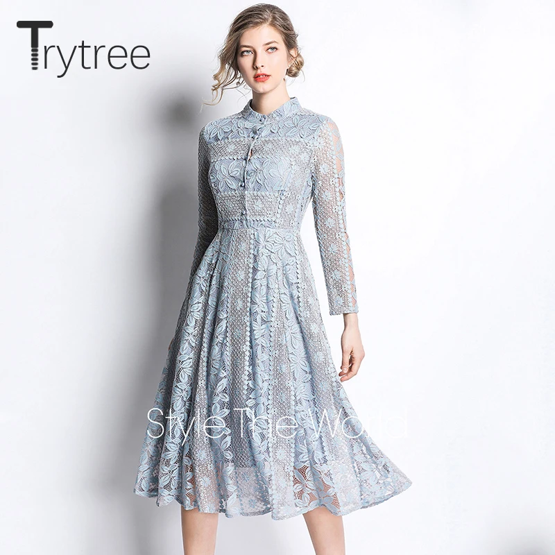 Платье Trytree женское с цветочным кружевом Элегантное повседневное ТРАПЕЦИЕВИДНОЕ