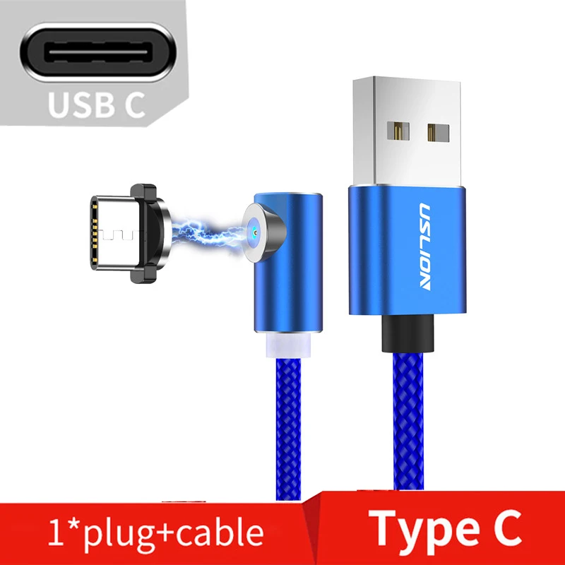 Blue For Type C USLION Магнитный Micro USB кабель type-c Зарядка для iPhone samsung Магнитная Зарядка адаптер type C кабели для мобильных телефонов шнур - Цвет: Blue For Type C