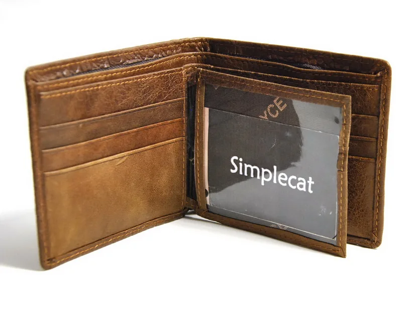 Мужской винтажный короткий бумажник из натуральной кожи классический