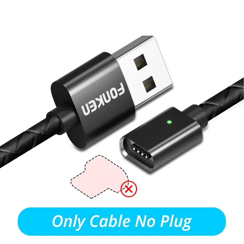 Магнитный кабель FONKEN для быстрой зарядки, магнитный Micro USB и type-C кабель для синхронизации данных, кабели для телефонов, быстрая зарядка, магнитный кабель для зарядки - Цвет: Black Cable No Plug