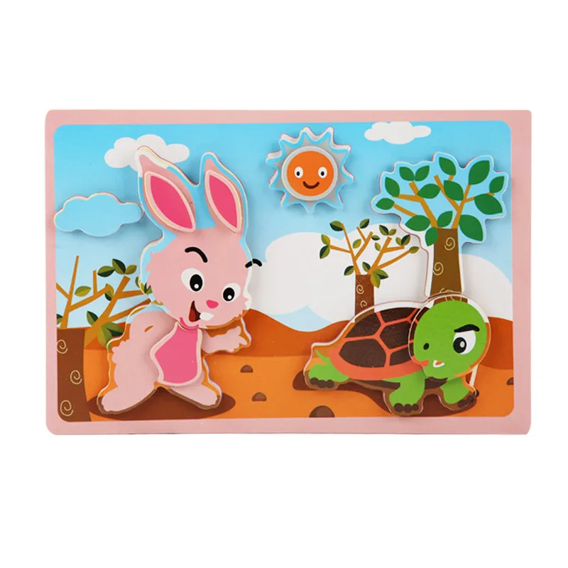 Rabbit Logwood детская игрушечная деревянная головоломка 3D DIY обучающий пазл развивающие Животные головоломки Детские деревянные игрушки подарки для детей - Цвет: Rabbit