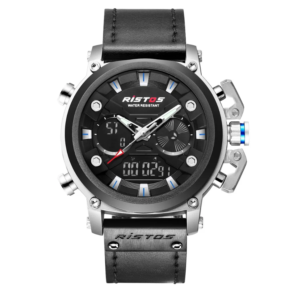 Оригинальные мужские часы RISTOS с двойным дисплеем военные японские кварцевые