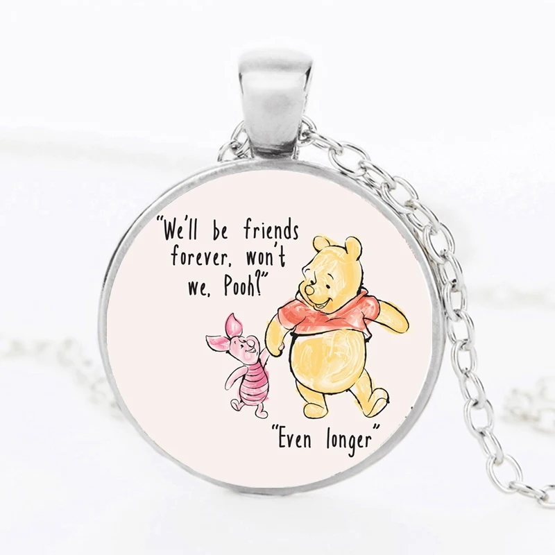 Cute Yellow Bear Round Glass Pendant Necklace Kawaii Cartoon Animal Necklaces For Women Kids Best Friends Gift Fashion Jewelry | Украшения