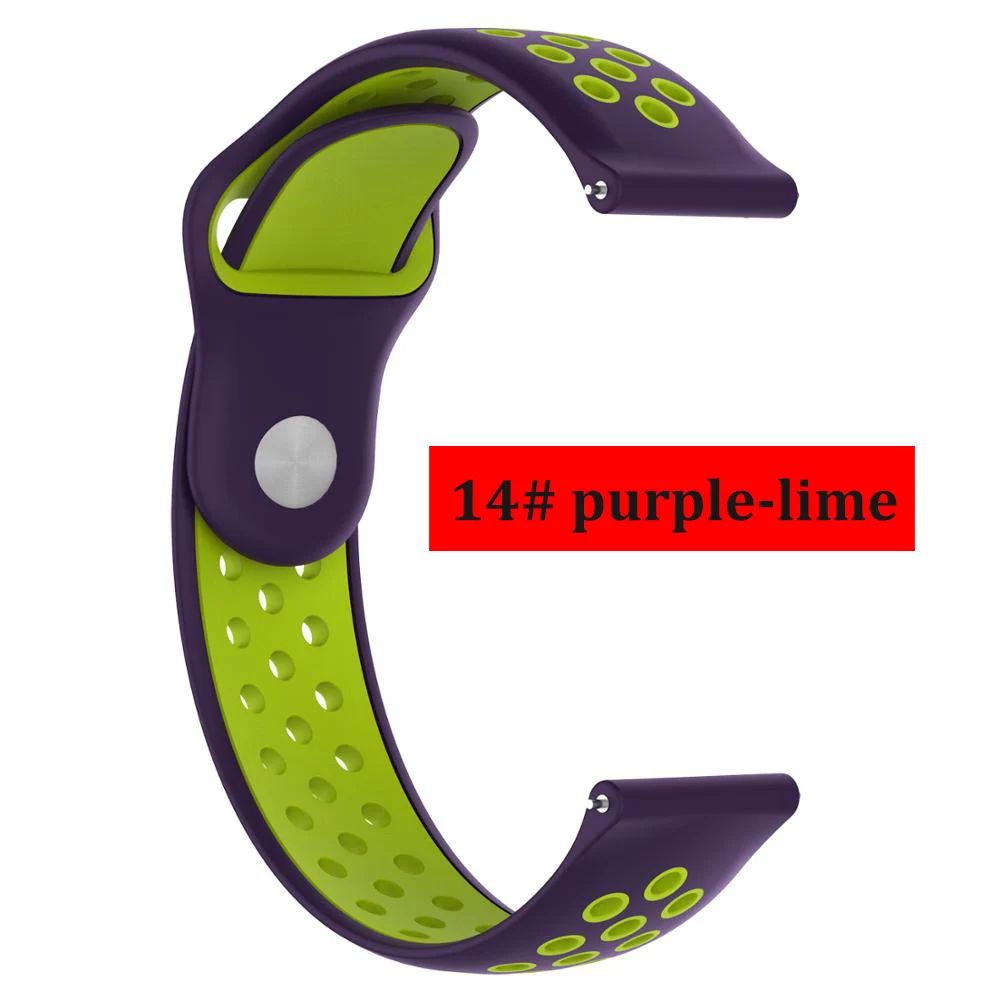 purple-lime 14 Huawei watch gt ремешок для samsung gear S3/Galaxy watch 46 мм/Amazfit bip/Honor magic двойной цвет силиконовый браслет на запястье - Цвет ремешка: purple-lime 14