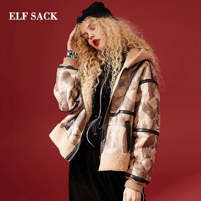 ELFSACK модные новые толстые шерстяные куртки с широкой талией на каждый день