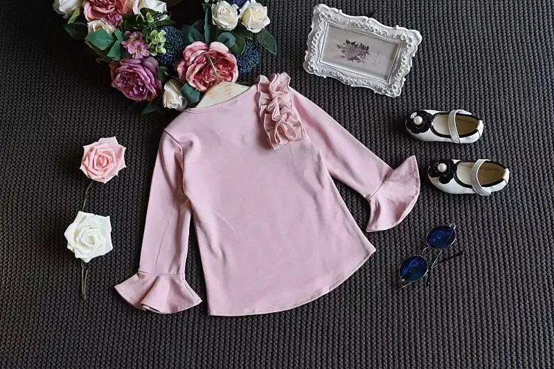 Новинка осени 2018 Милая футболка для маленьких девочек белая/Розовая однотонная