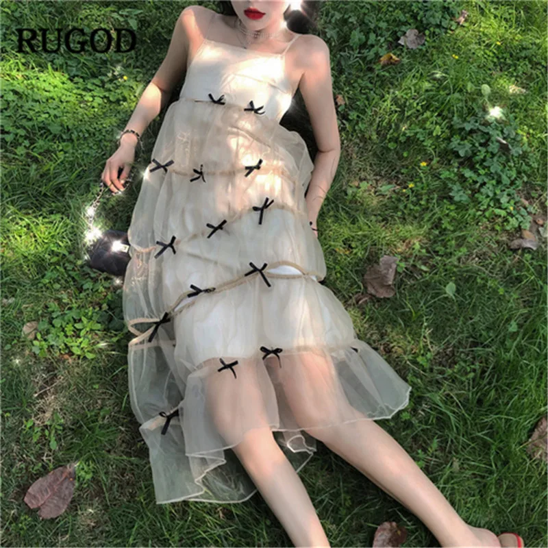 Женское платье с бантом RUGOD Кружевное Платье До Колена на тонких