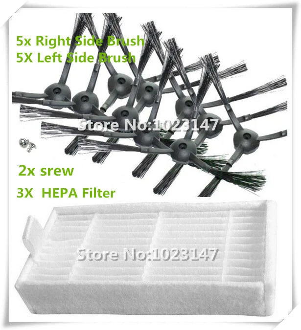 

10 pieces(5x Right Side Brush +5x Left Side Brushes) + 2 srew and 3 pcs Hepa filter for Panda X500 ECOVACS Robot X500 X580 CR120