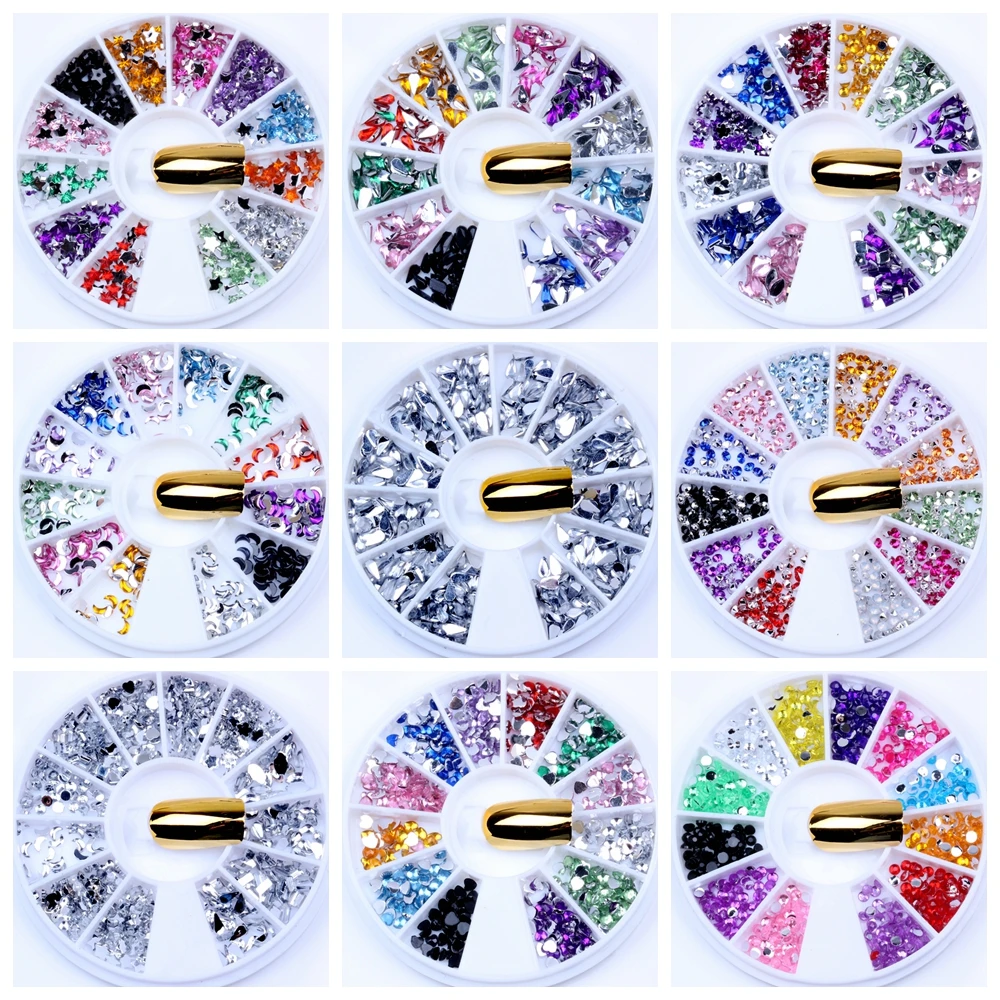 

Many Styles Mixed Size 15g Multicolor Acrylic Rhinestones in Wheel Body Crafts Phone Case Stickers DIY Nail Art Decorations