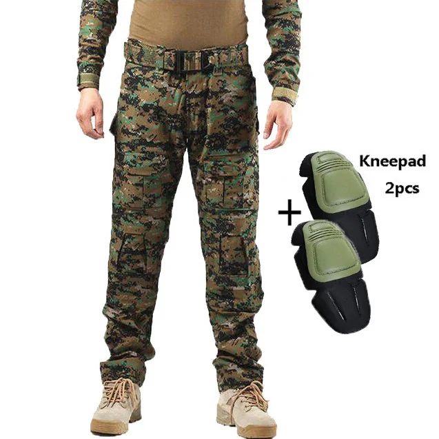 With kneepads Костюм лягушки, тактические военные штаны, рабочие армейские тренировочные уличные охотничьи боевые мужские свободные повседневные камуфляжные брюки SWAT с несколькими карманами - Цвет: With kneepads