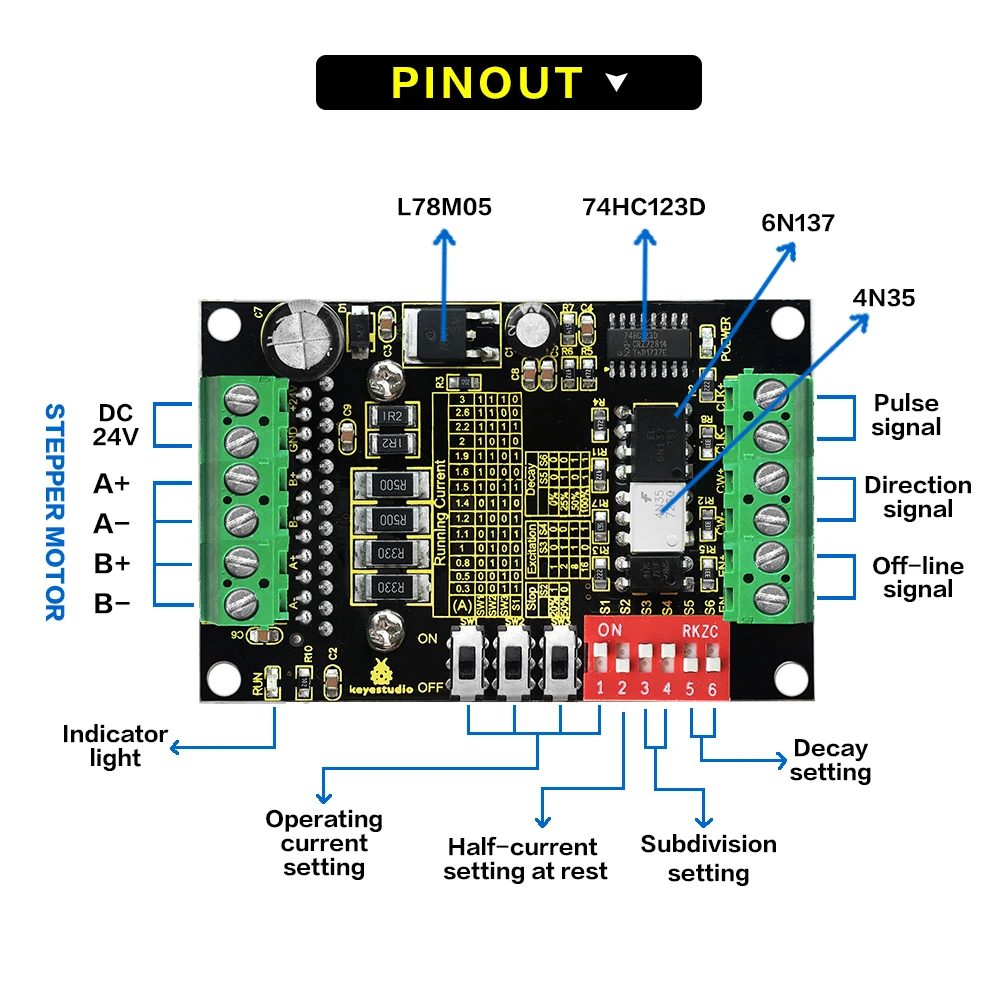 Плата привода шагового двигателя Keyestudio TB6560 для Arduino (черная и экологически