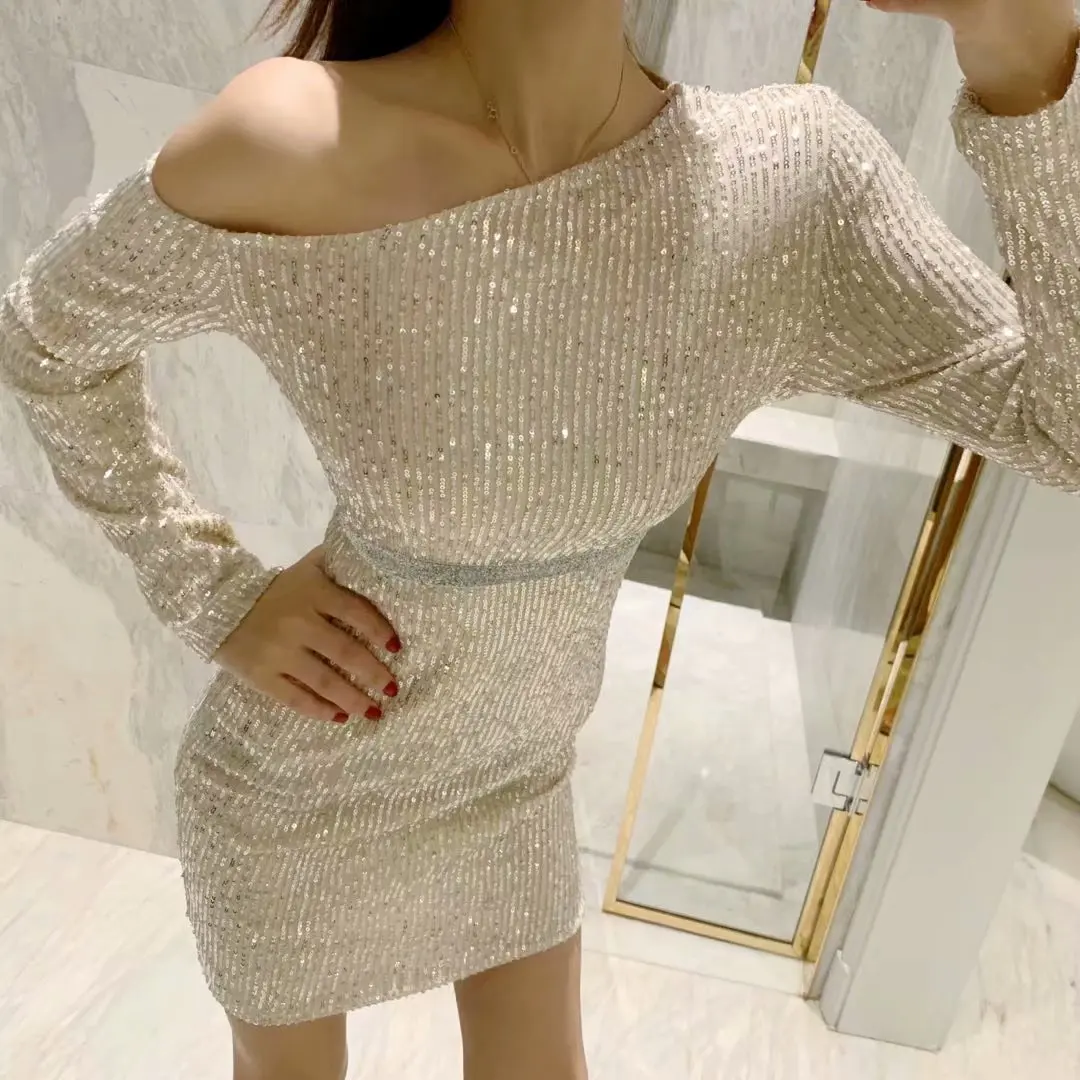 EDGLulu sparkly dress glitter pencil bodycon club wear party birthday outfits for women christmas clothes new year sequin | Женская