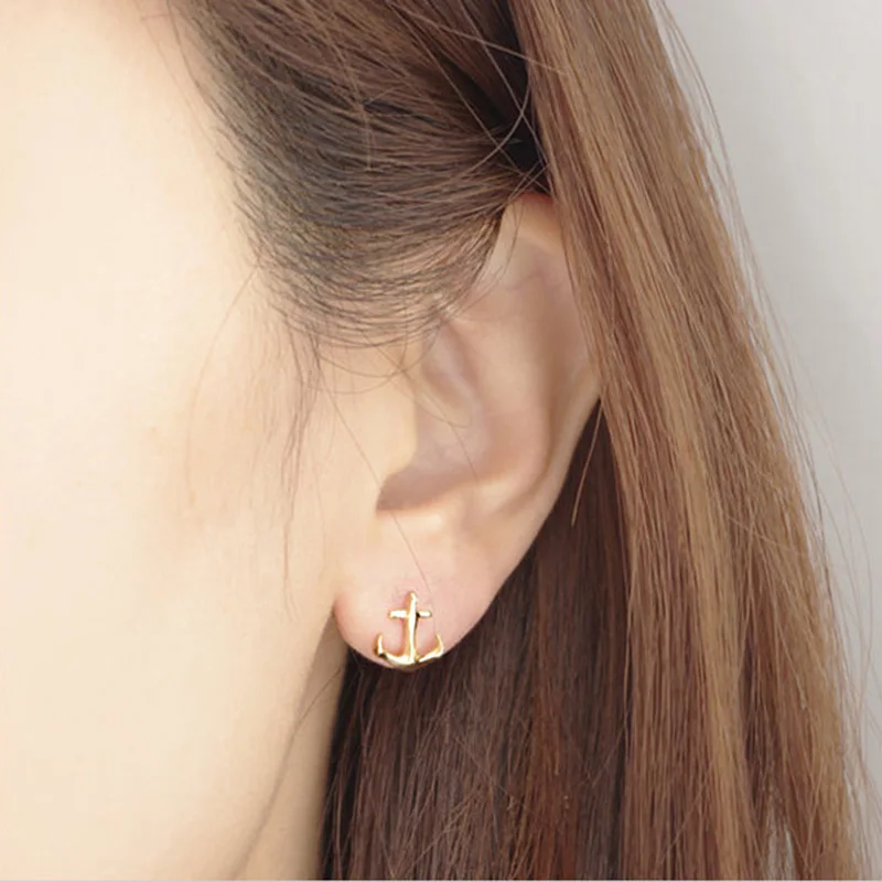 Оптовая продажа 30 пар модные крошечный якорь Серьги-гвоздики смешивания Цвет