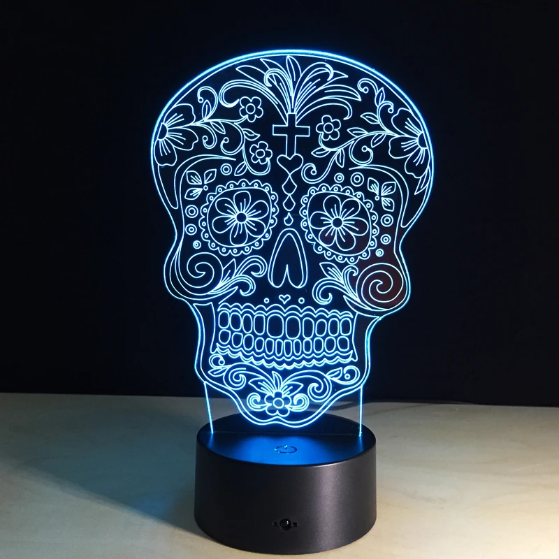 

Day of the Dead Sugar Skull Light USB/Battery 7color change LED desk lamp table light with touch button Home Decor Besides Lamp