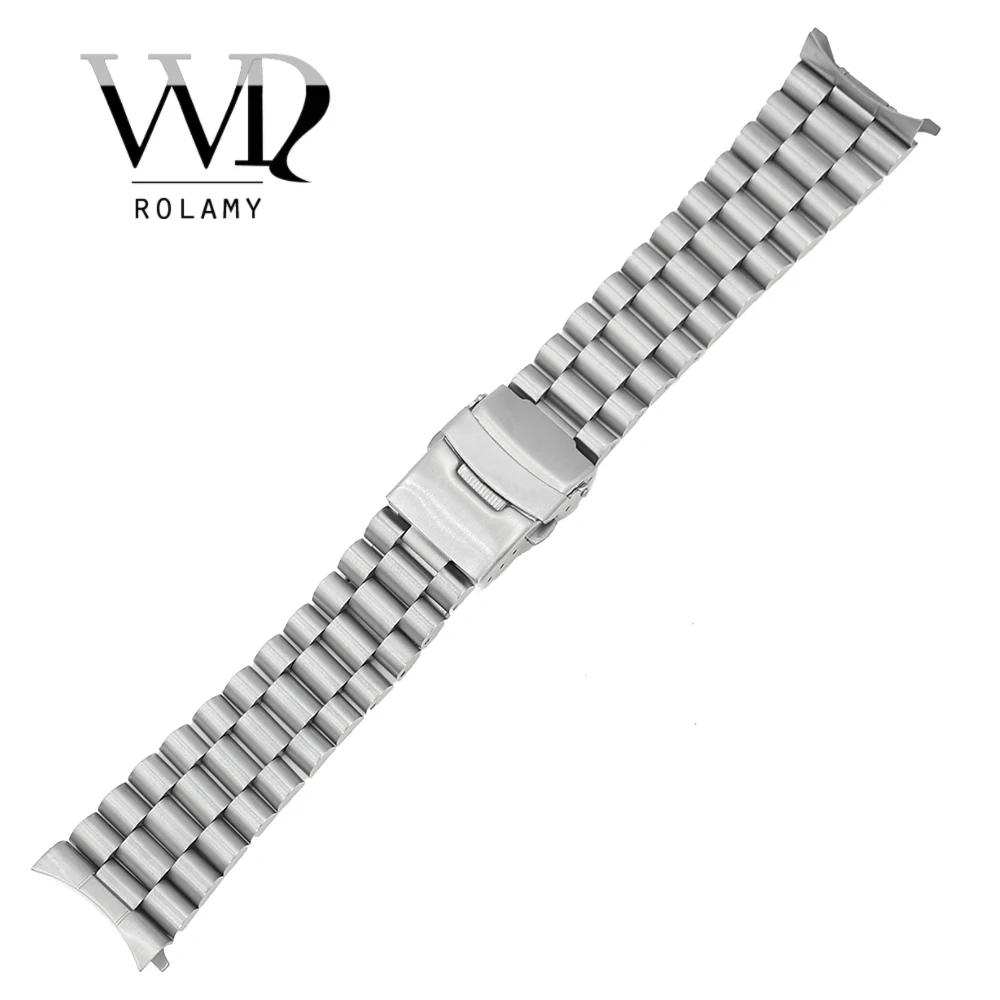

Ремешок Rolamy с заменой звеньев для часов Seiko, прочный серебристый ремешок с изогнутым концом и двойной застежкой, 20 22 мм