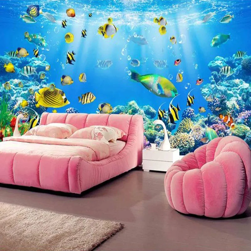 3D фотообои на заказ подводный мир рыба фото настенная ткань мультфильм дети