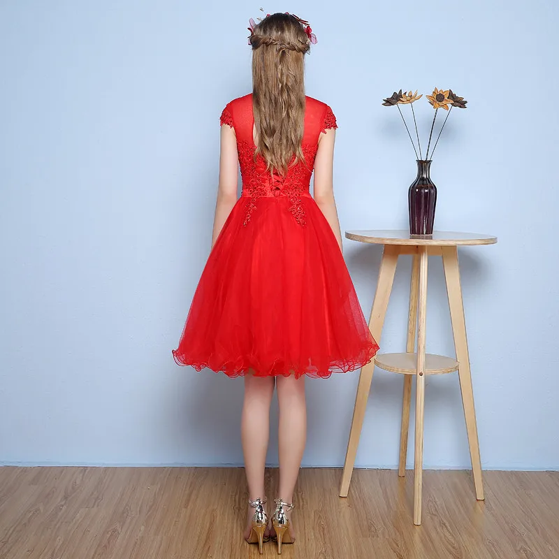 Выпускное платье Vestidos De Renda 2020 с высоким воротом Красные Короткие Выпускные