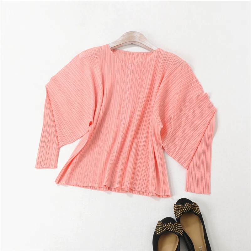 Changpleat летние новые женские свободные футболки Топы Miyak плиссированные Модные Дизайнерские однотонные футболки с круглым вырезом больших размеров женские футболки