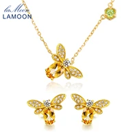 lamoon bee 1ct natural citrine 925 sterling silver jewelry set for women pendant necklace earrings gemstone jewellery v027 9
