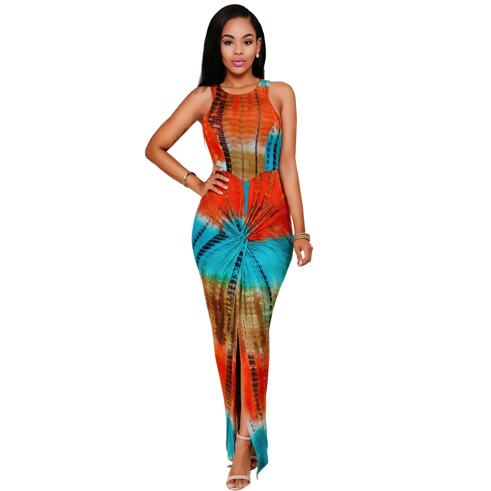 

Summer Dress Women Clothing Sexy Sleeveless Print Skinny patchwork Long Dress fashion bodycon dress O-Neck Vestidos