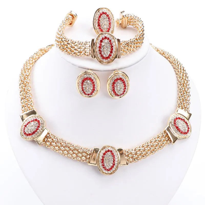 Африканский костюм Ювелирные наборы для женщин Золотой Цвет бусины Стразы