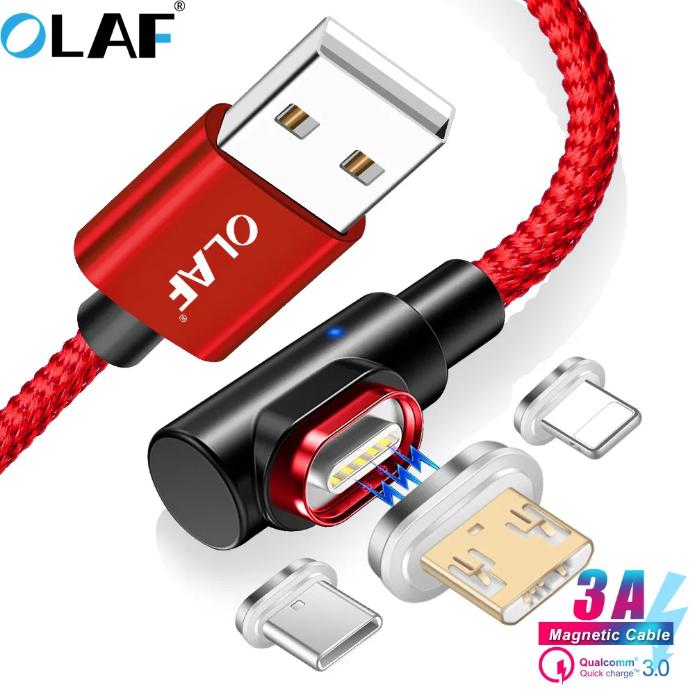 Магнитный кабель OLAF 2 м быстрая зарядка 3 А Micro usb Type C для iPhone samsung Android|Кабели