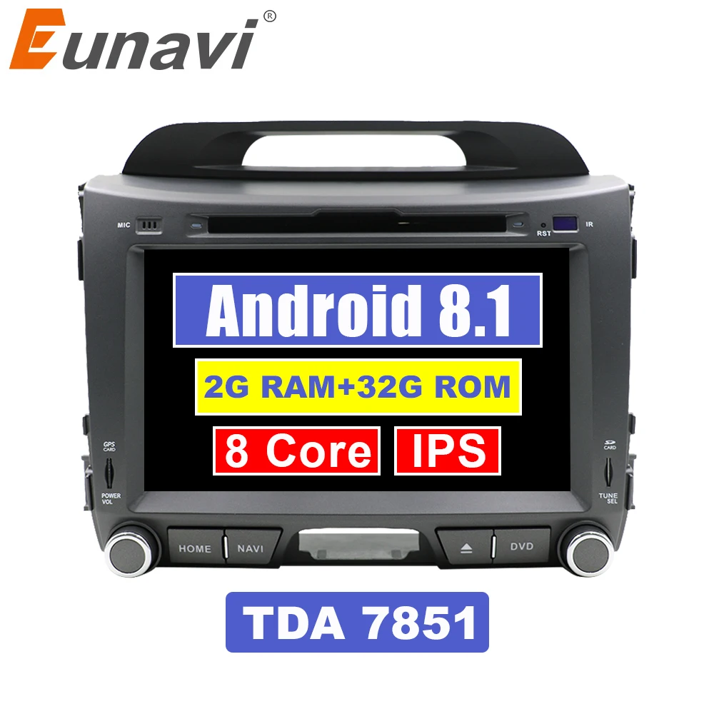 Eunavi 2 din Android 8,1 Автомобильный dvd радио плеер для KIA sportage 2011 2012 2013 автомобильный ПК головное устройство gps navi Стерео wifi