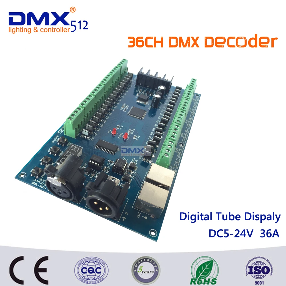 DHL Free Shipping 36CH dmx512 Controller,13 groups RGB output ,have(XLR&RJ45) ,each channel Max 3A, For LED strip light