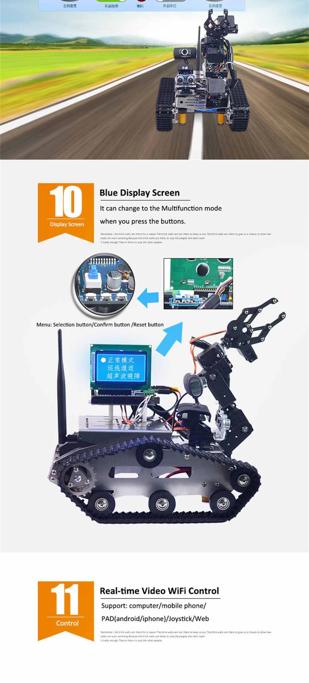 Xiao R DIY WiFi видео управление Умный Робот Танк автомобиль с экраном дисплея для Arduino 2560