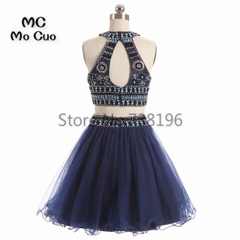 Платье для выпускного бала модное темно синее с кристаллами и бусинами|homecoming dresses
