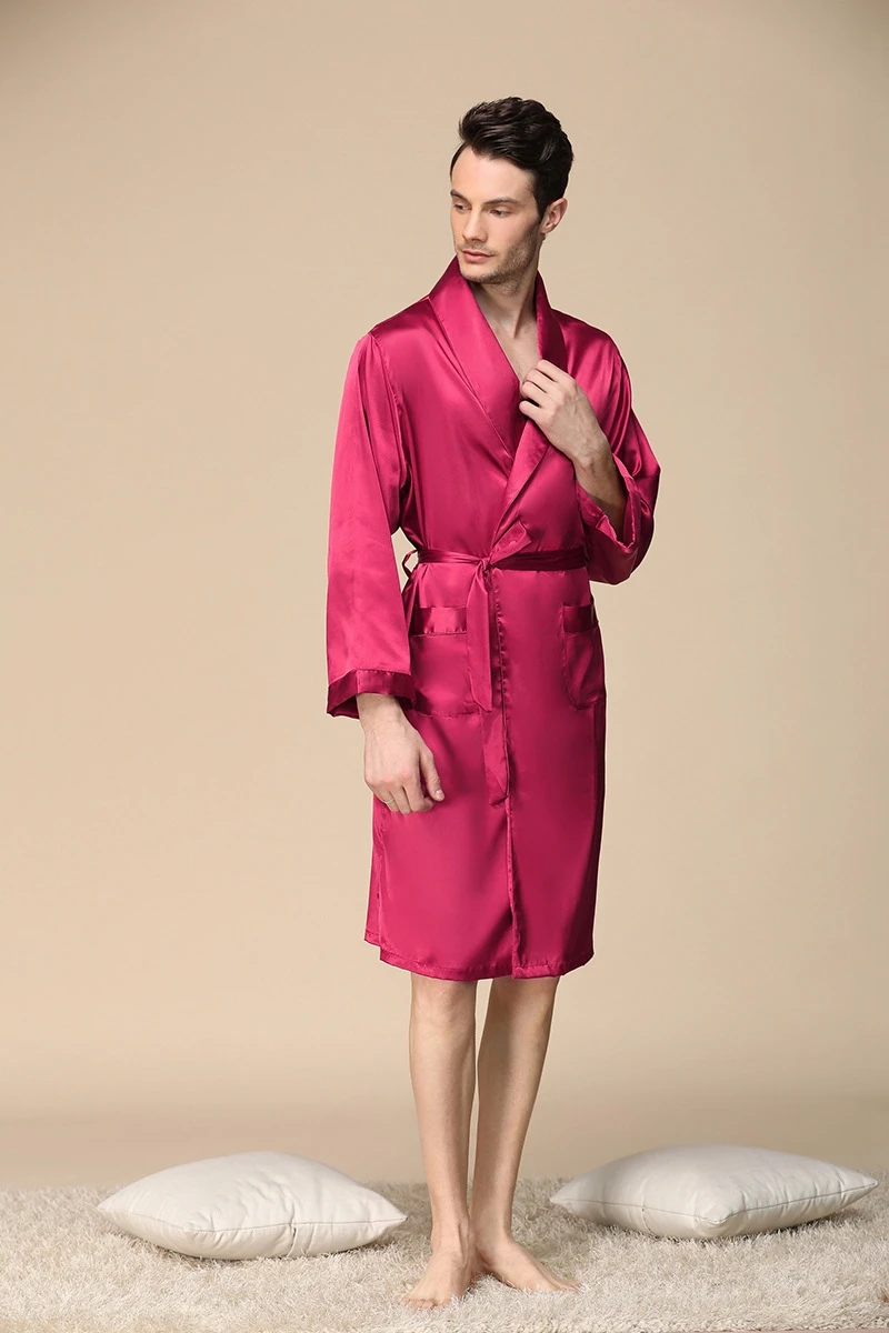 Summer Men's Faux Silk Sleepwear Robe Casual Loose Comfortable Print Kimono Robes Home Clothing Satin Nightly Bathrobes