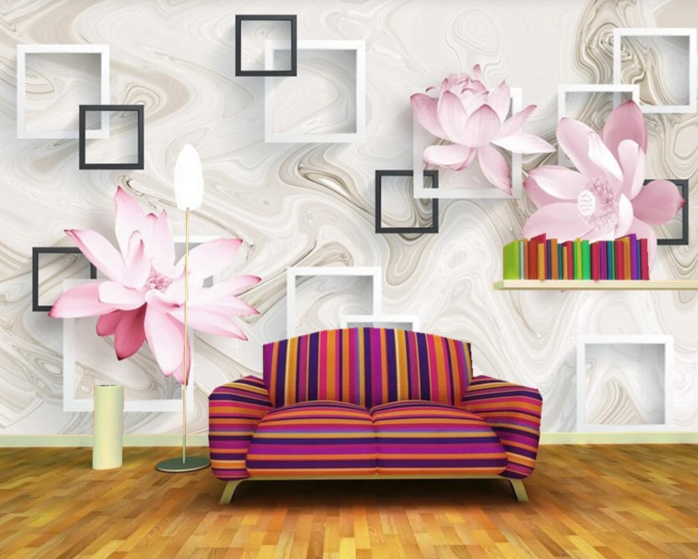 Papel de parede Modern aesthetic box lotus 3d wallpaper living room sofa TV backdrop bathroom bedroom wall papers home decor |