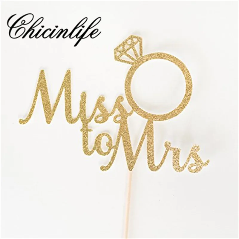 gold Chicinlife, 5 шт., кольцо Miss To Mrs с бриллиантами, топперы для торта, кекса, свадебного душа, девичника, вечерние украшения для девичника - Цвет: gold