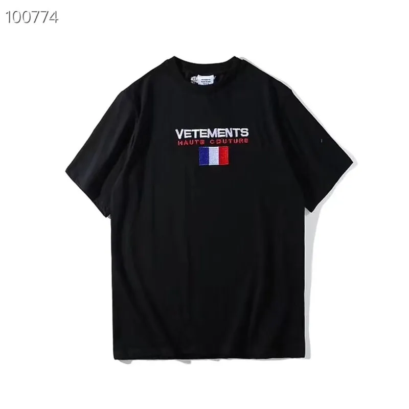Мужская футболка Vetements с вышивкой и флагом Франции 1:1 высокое качество коротким