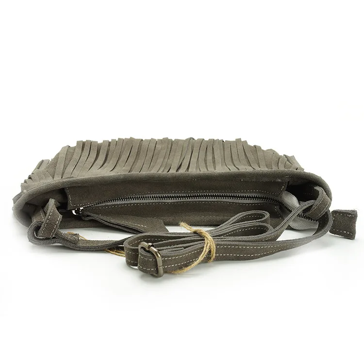 Женская сумка из натуральной замши с кисточками Повседневная богемная бордовая