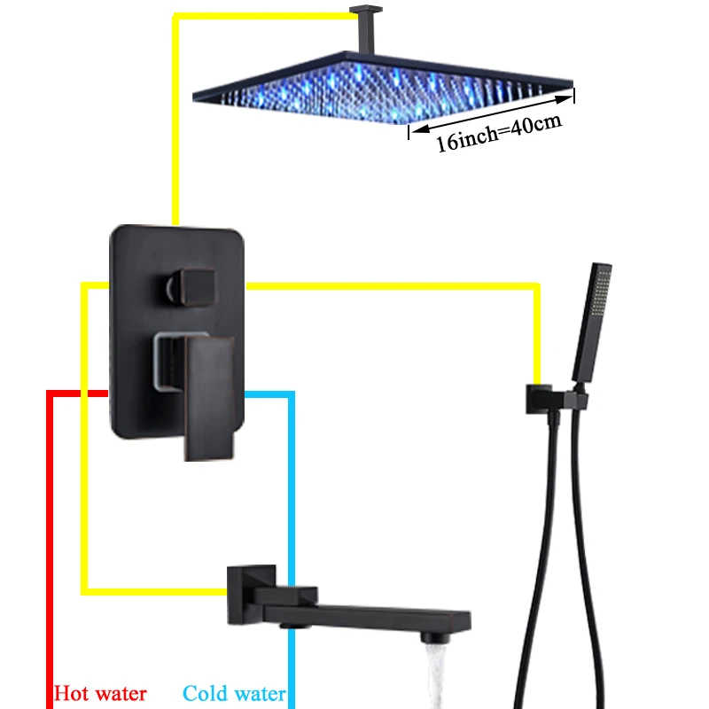 16 inch shower Set Роскошный Черный Бронзовый Смеситель для душа с 3-Функция переключатель настенное крепление тропический душ смеситель для душа с ручным душем носик, смеситель горячей и холодной воды - Цвет: 16 inch shower Set